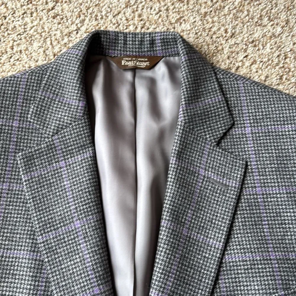 Paul Stuart Men’s Gray Lavender Houndstooth Windowpane Check Sportcoat 42 L